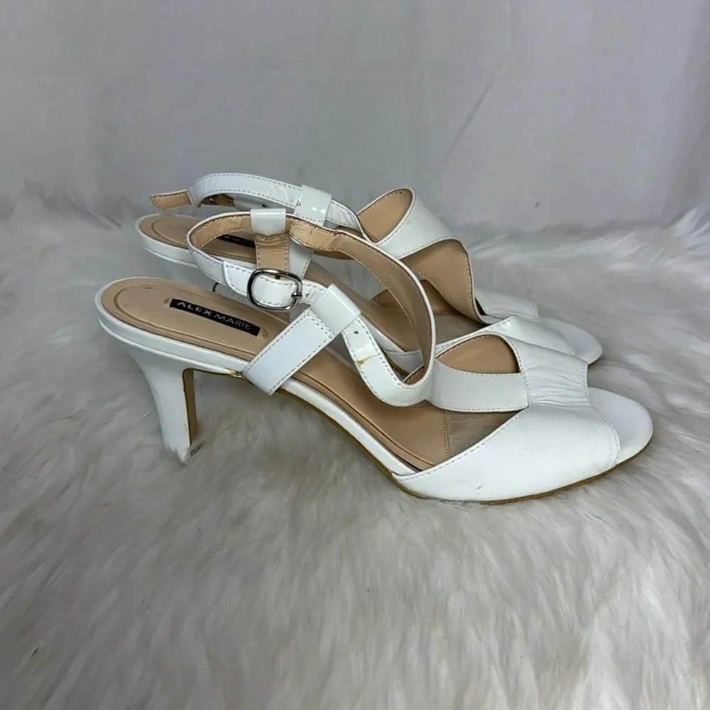 Alex‎ Marie Samara White Leather T-Strap Heels Sz 10